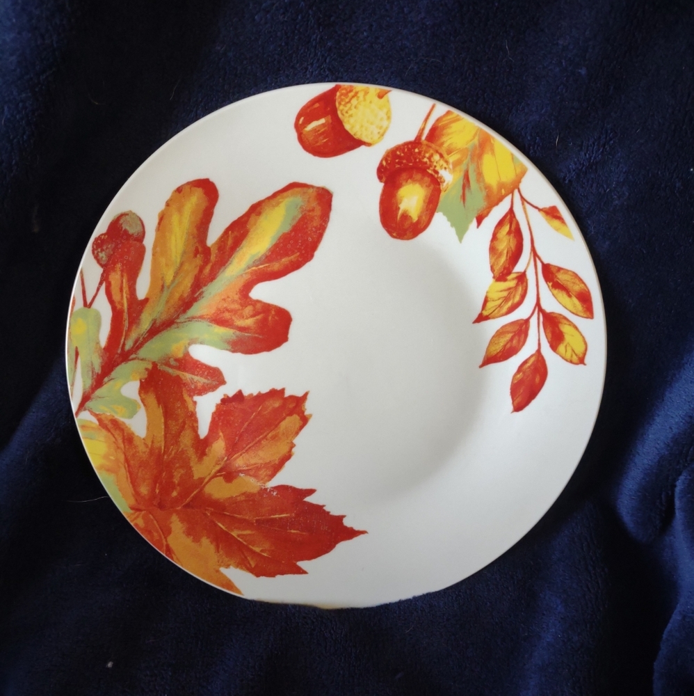 Set Of 4 ROYAL NORFOLK 10.5” Dinner  Plates Autumn Leaf And Acorn EUC